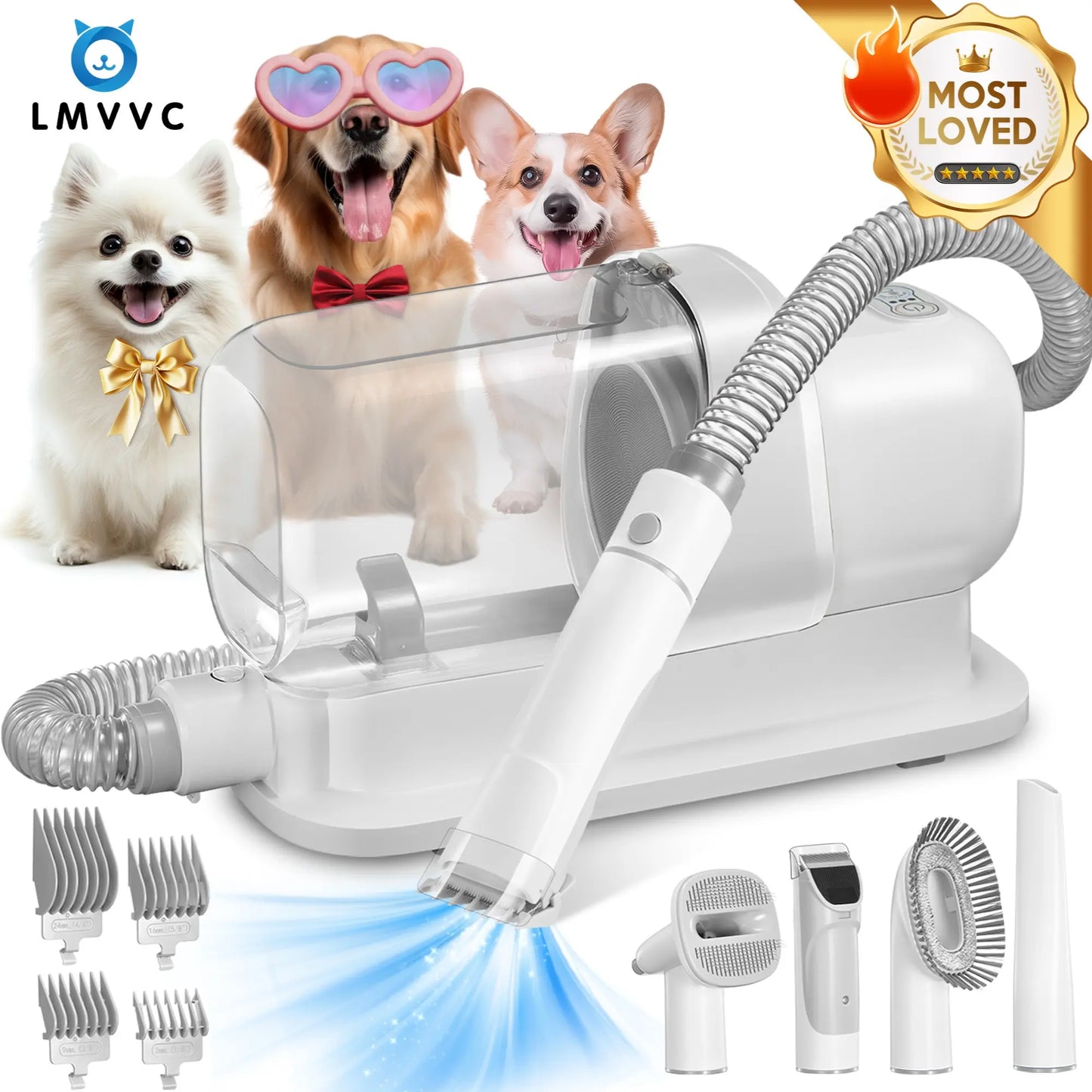 LMVVC Pet Grooming Kit with Vacuum - Effective Deshedding Tool for Dogs and Cats, Captures 99% of Shedding Hair with Minimal Noise, Ideal for Poodles and Other Breeds