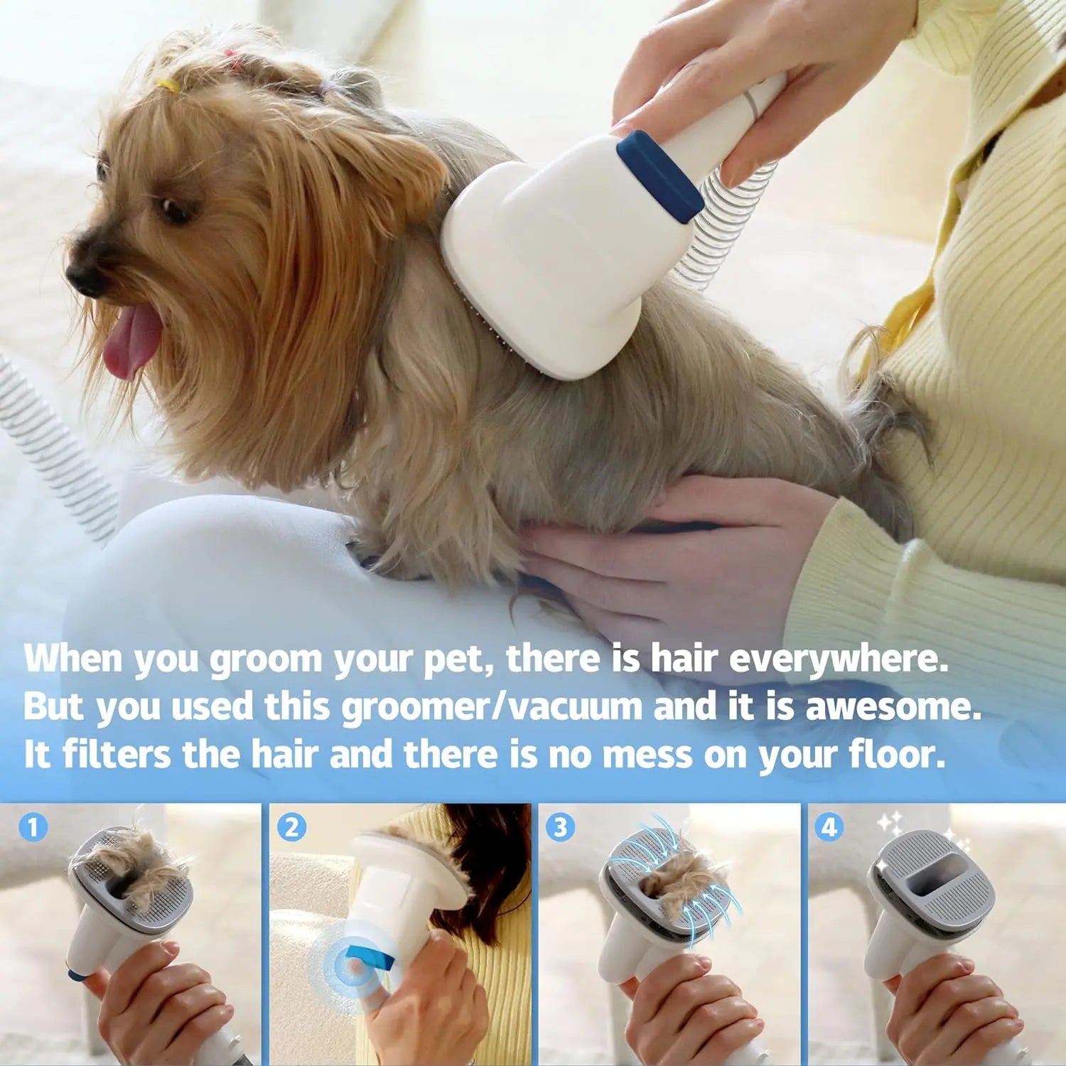 LMVVC Pet Grooming Kit with Vacuum - Effective Deshedding Tool for Dogs and Cats, Captures 99% of Shedding Hair with Minimal Noise, Ideal for Poodles and Other Breeds