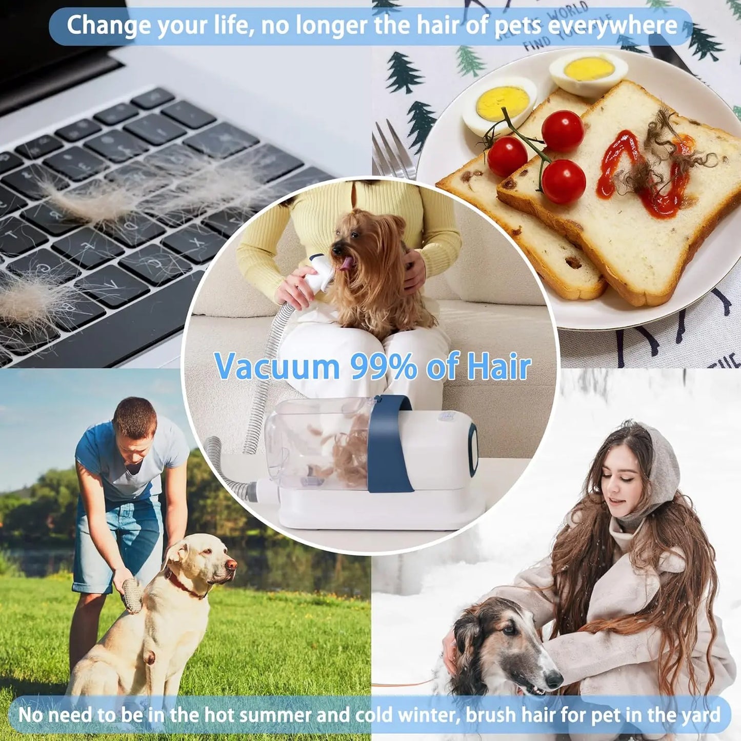 LMVVC Pet Grooming Kit with Vacuum - Effective Deshedding Tool for Dogs and Cats, Captures 99% of Shedding Hair with Minimal Noise, Ideal for Poodles and Other Breeds
