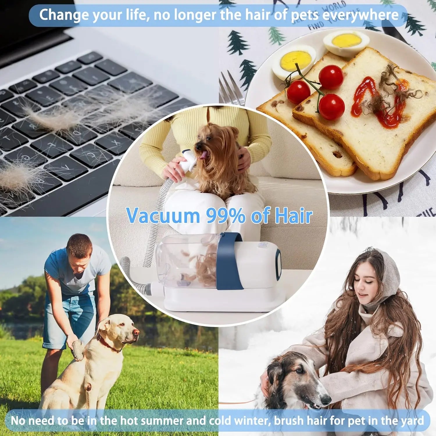 LMVVC Pet Grooming Kit with Vacuum - Effective Deshedding Tool for Dogs and Cats, Captures 99% of Shedding Hair with Minimal Noise, Ideal for Poodles and Other Breeds