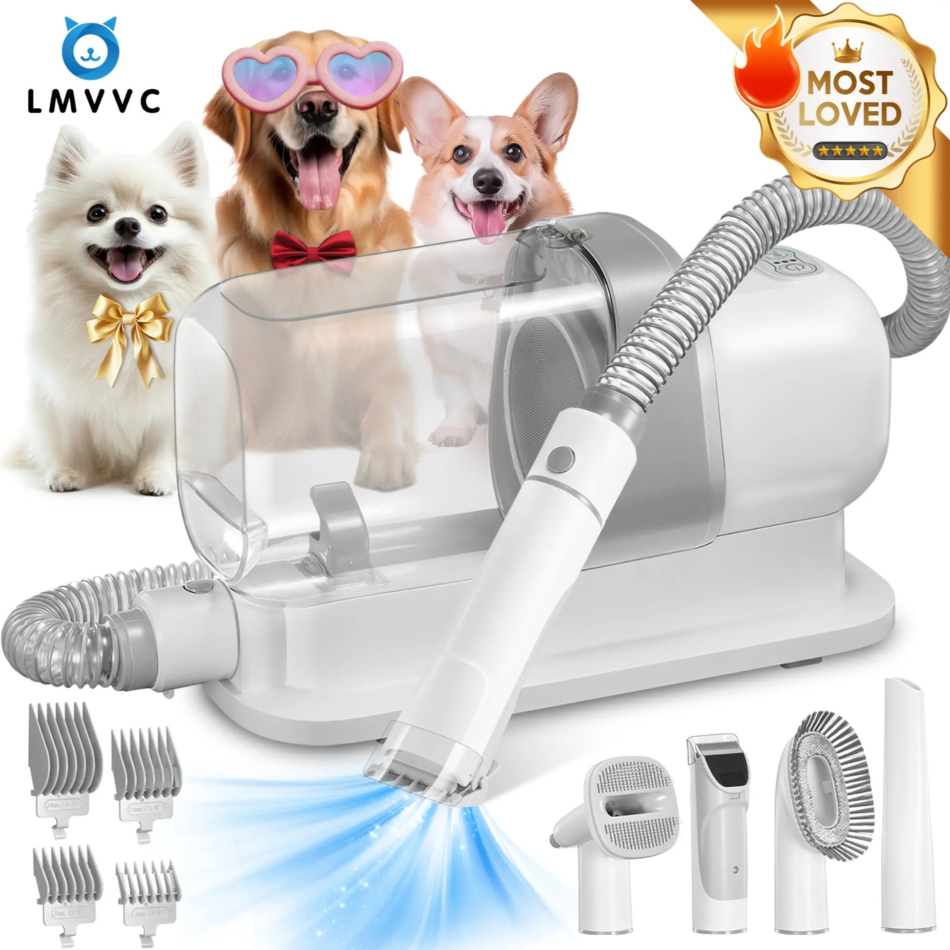 LMVVC Pet Grooming Kit with Vacuum - Effective Deshedding Tool for Dogs and Cats, Captures 99% of Shedding Hair with Minimal Noise, Ideal for Poodles and Other Breeds