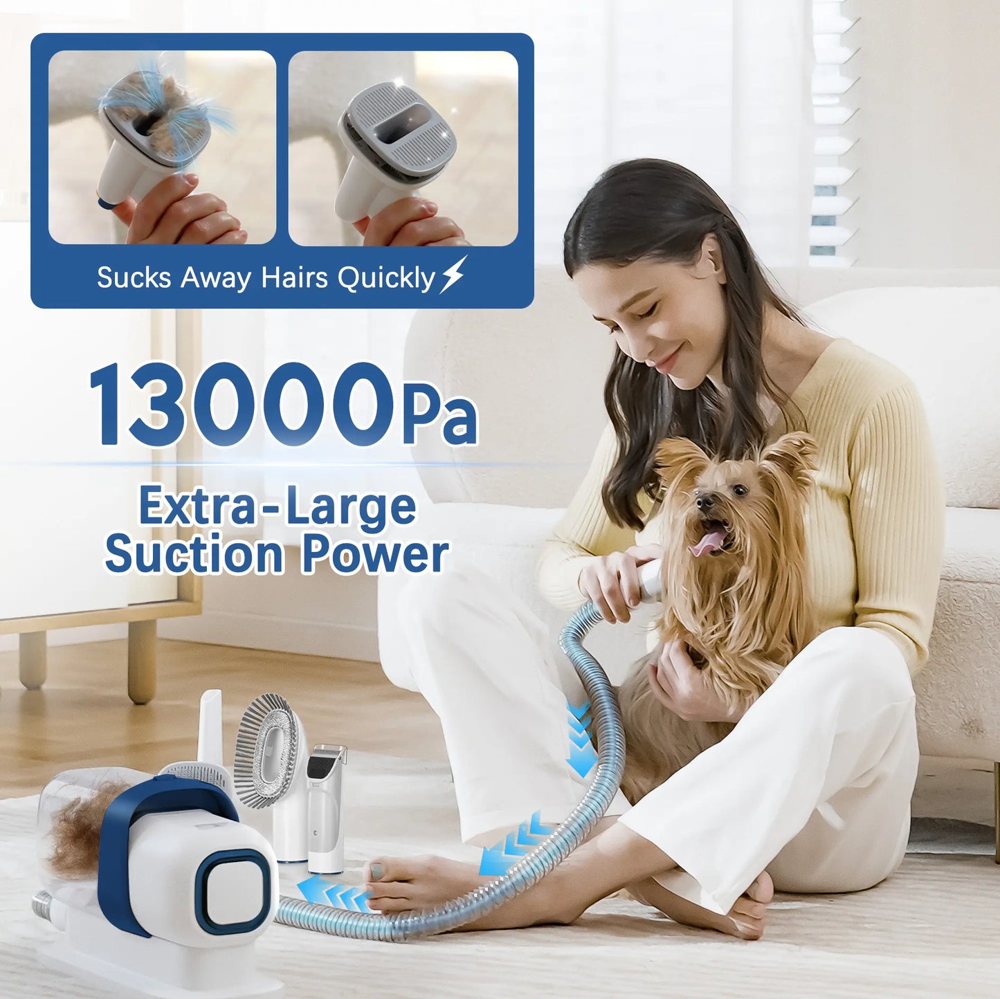 LMVVC Pet Grooming Kit with Vacuum - Effective Deshedding Tool for Dogs and Cats, Captures 99% of Shedding Hair with Minimal Noise, Ideal for Poodles and Other Breeds