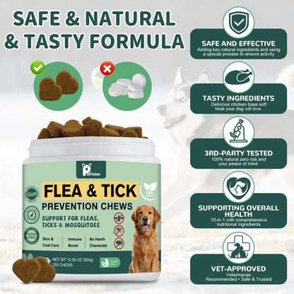 Petrivium 150 Count Dog Flea & Tick Support Soft Chews - Natural Oral Supplement for All Breeds & Sizes - Chicken Flavor