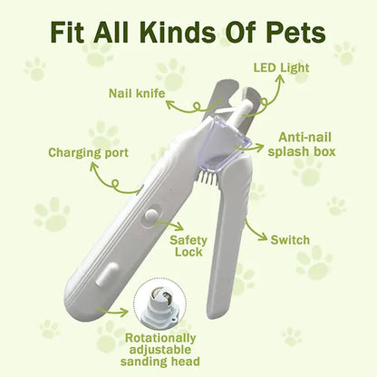 Petlovers 2-in-1 Rechargeable Nail Clipper and Grinder for Dogs and Cats - Ultra Quiet Electric Trimming Tool for All Sizes