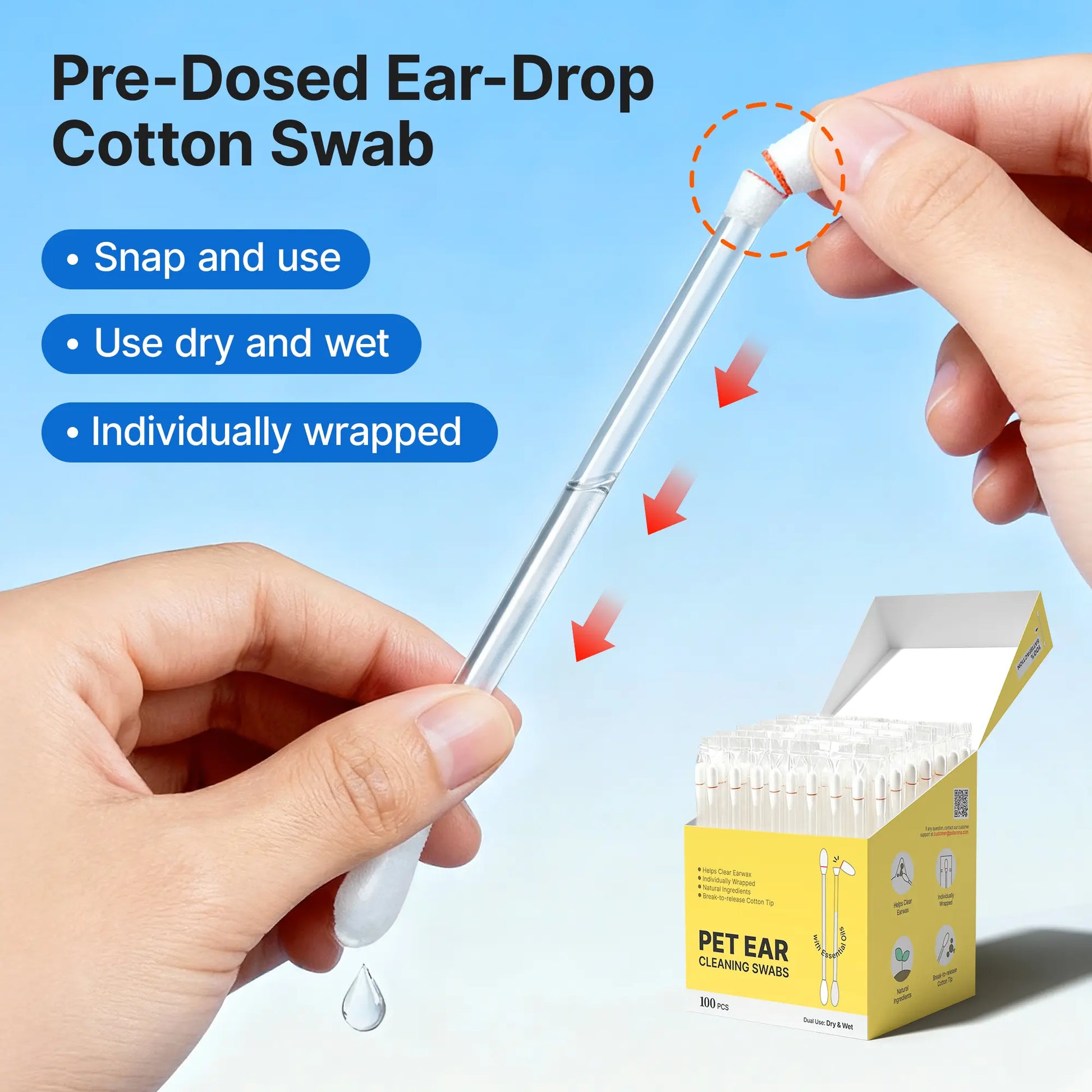 Pawfirst Pet Ear Cleaning Cotton Swabs - Dual-Use Earwax and Odor Remover for Cats and Dogs, Individually Wrapped, 100 Pack with Aloe, Witch Hazel, and Chamomile Formula