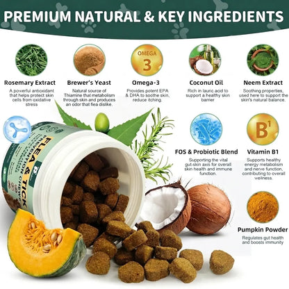 Petrivium 150 Count Dog Flea & Tick Support Soft Chews - Natural Oral Supplement for All Breeds & Sizes - Chicken Flavor